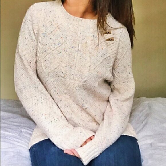 NEW NWT RUFF HEWN Cream Oatmeal Flecked Speckled Tunic Sweater PETITE Medium PM - Picture 1 of 13